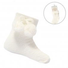 S10-C: Cream Pom Pom Ankle Socks (0-24 Months)